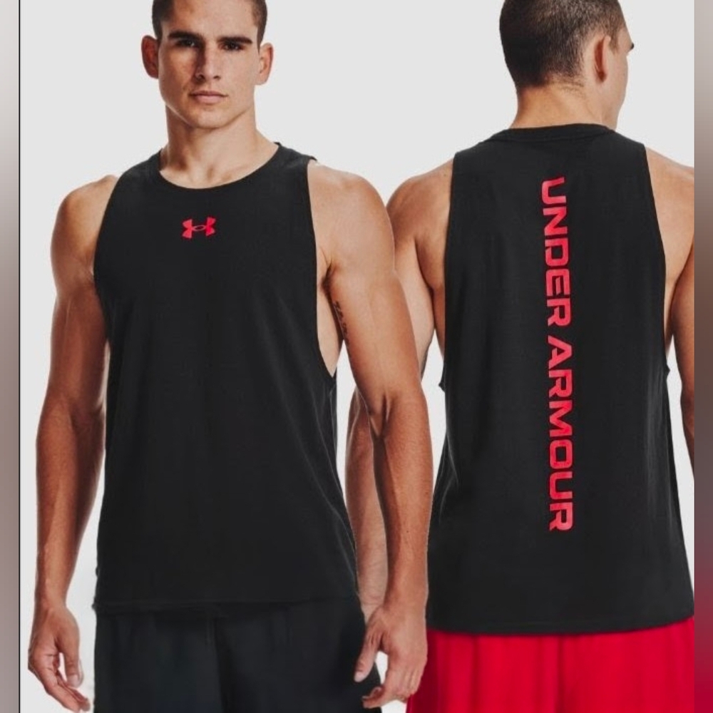 Boys' Under Armour Black/Red Charged Cotton Baseline Tank Top